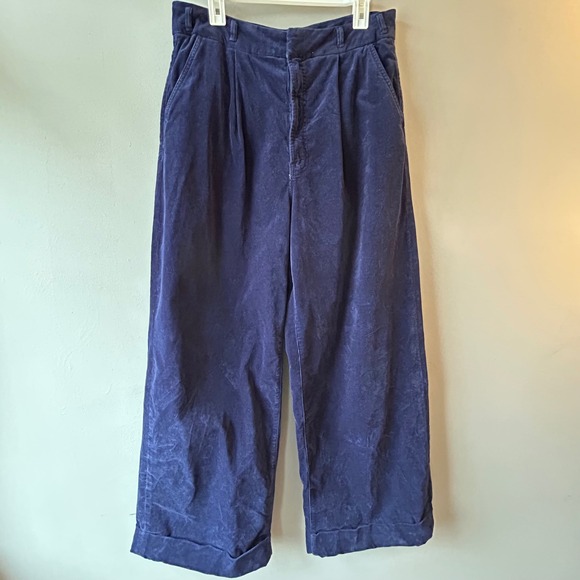 MOTHER Pants - Mother The Big-League Prep‎ Cuff Heel Corduroy Pants Navy Blue Wide Leg